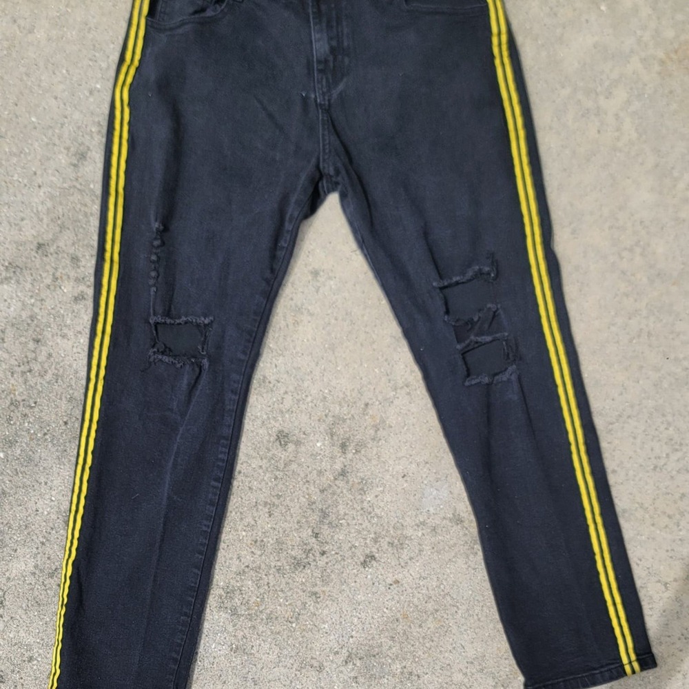 Distressed Racing Stripes Denim Jeans